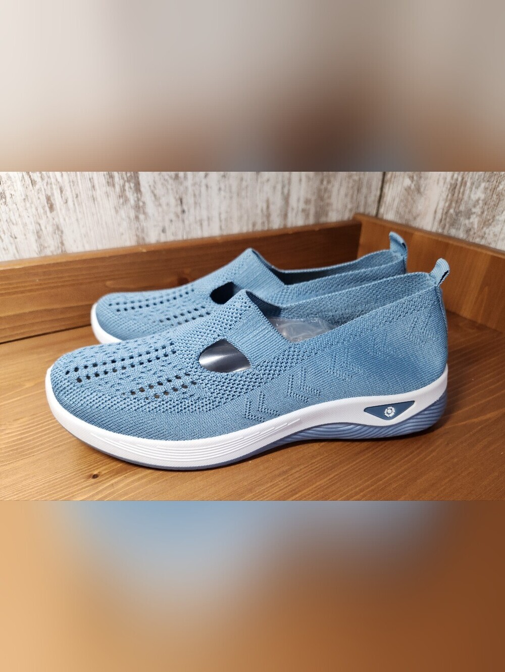 Light Blue Knit Slip-On Comfort Sneakers for Womens 8.5